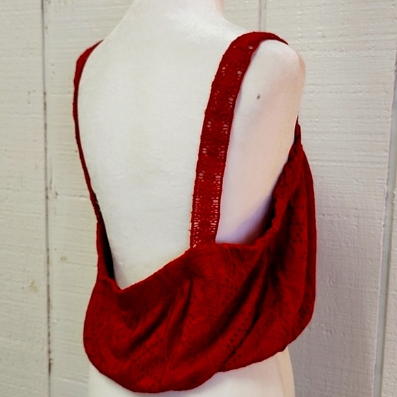 ANTHROPOLOGIE Soigne Red Eyelet Lace Sleeveless Cropped Top Bohemian Summer - Picture 6 of 12
